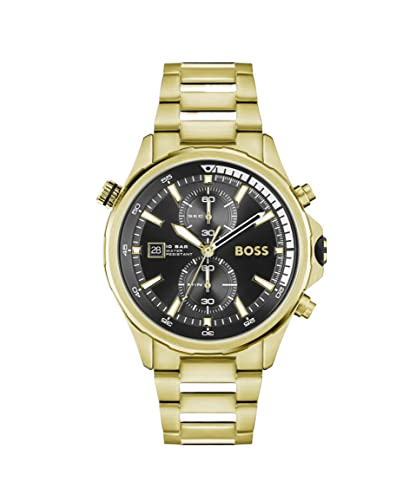 Hugo Boss Globetrotter Chronograph Black Dial Gold Steel Strap