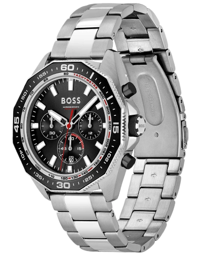 Hugo Boss Energy Chronograph Black Dial Silver Steel Strap
