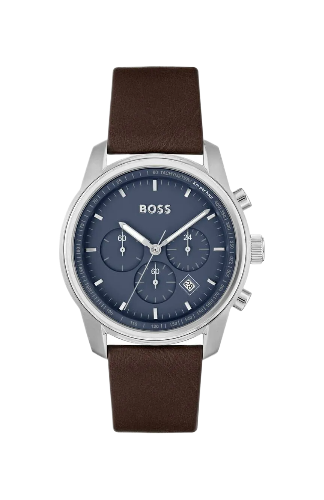 Hugo Boss Brown Leather Blue Dial Chronograph