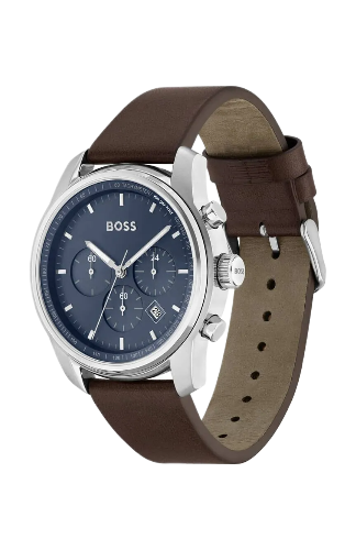 Hugo Boss Brown Leather Blue Dial Chronograph