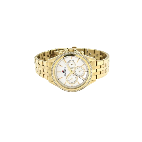 Tommy Hilfiger Ari Multifunction Diamonds Silver Dial Gold Steel Strap