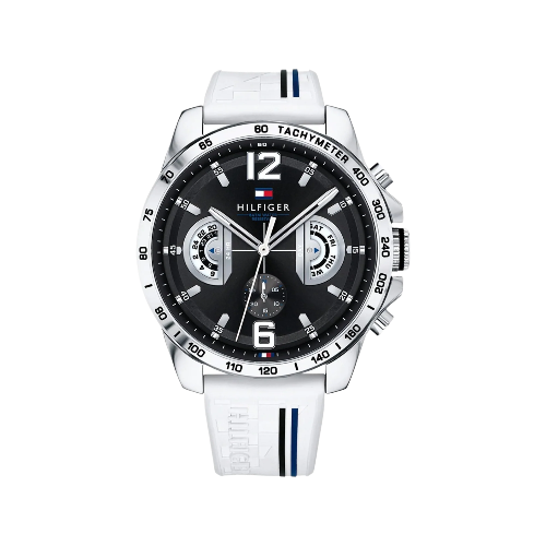 Tommy Hilfiger Multifunction Black Dial White Rubber