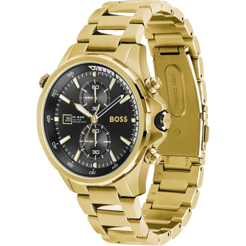 Hugo Boss Globetrotter Chronograph Black Dial Gold Steel Strap