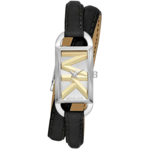 Michael Kors Empire Three-Hand Silver Dial Black Leather Strap
