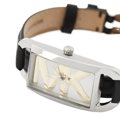 Michael Kors Empire Three-Hand Silver Dial Black Leather Strap
