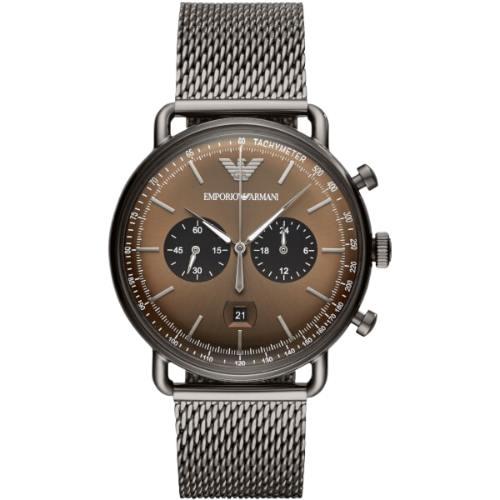 Emporio Armani Aviator Brown Dial Grey Mesh Bracelet