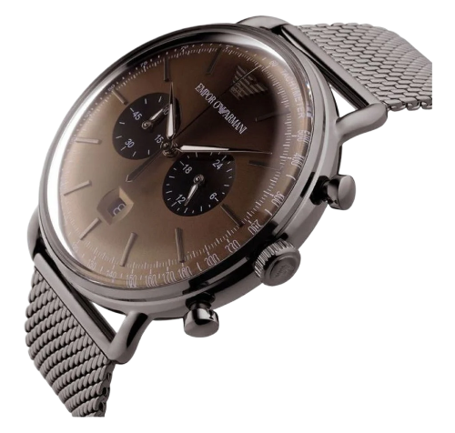 Emporio Armani Aviator Brown Dial Grey Mesh Bracelet