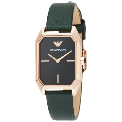 Emporio Armani Gioia Analog Black Mother of Pearl Dial Green Leather Strap