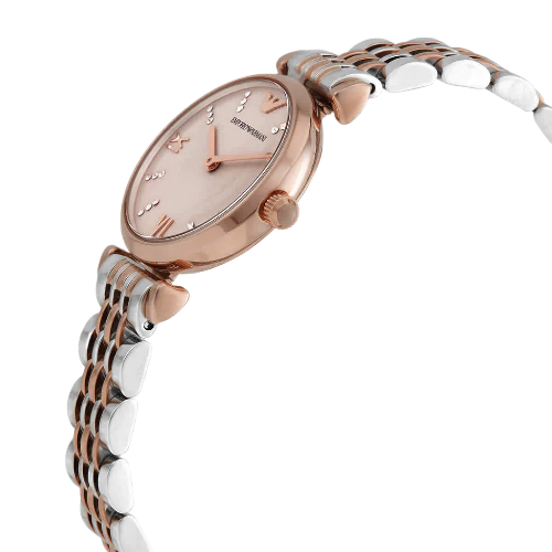 Emporio Armani Gianni T Bar Pink Dial Two Tone Steel Strap