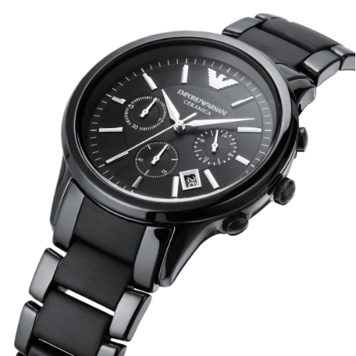Emporio Armani Ceramica Chronograph Black Dial Black Strap