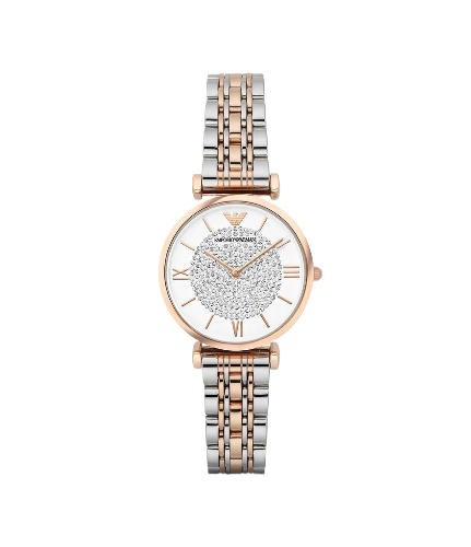 Emporio Armani Gianni T Bar White Dial Two Tone Steel Strap