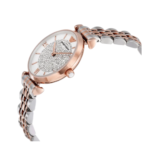 Emporio Armani Gianni T Bar White Dial Two Tone Steel Strap