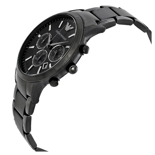 Emporio Armani Classic Chronograph Black Dial Black Stainless Steel Strap