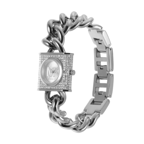 Michael Kors Chain Lock Pave Silver Dial Silver