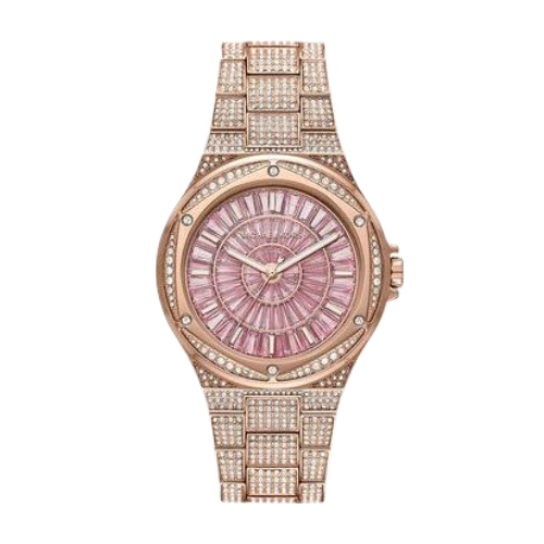 Michael Kors Lennox Three Hand Crystals Rose Gold Dial Rose Gold Steel Strap
