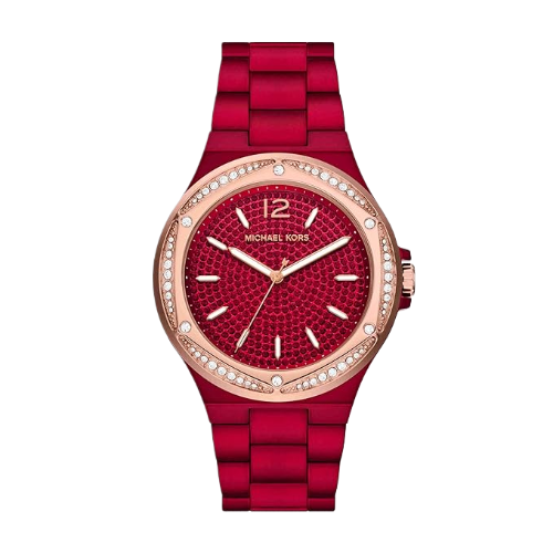 Michael Kors Lennox Analog Red Crystals Red Dial Steel Bracelet